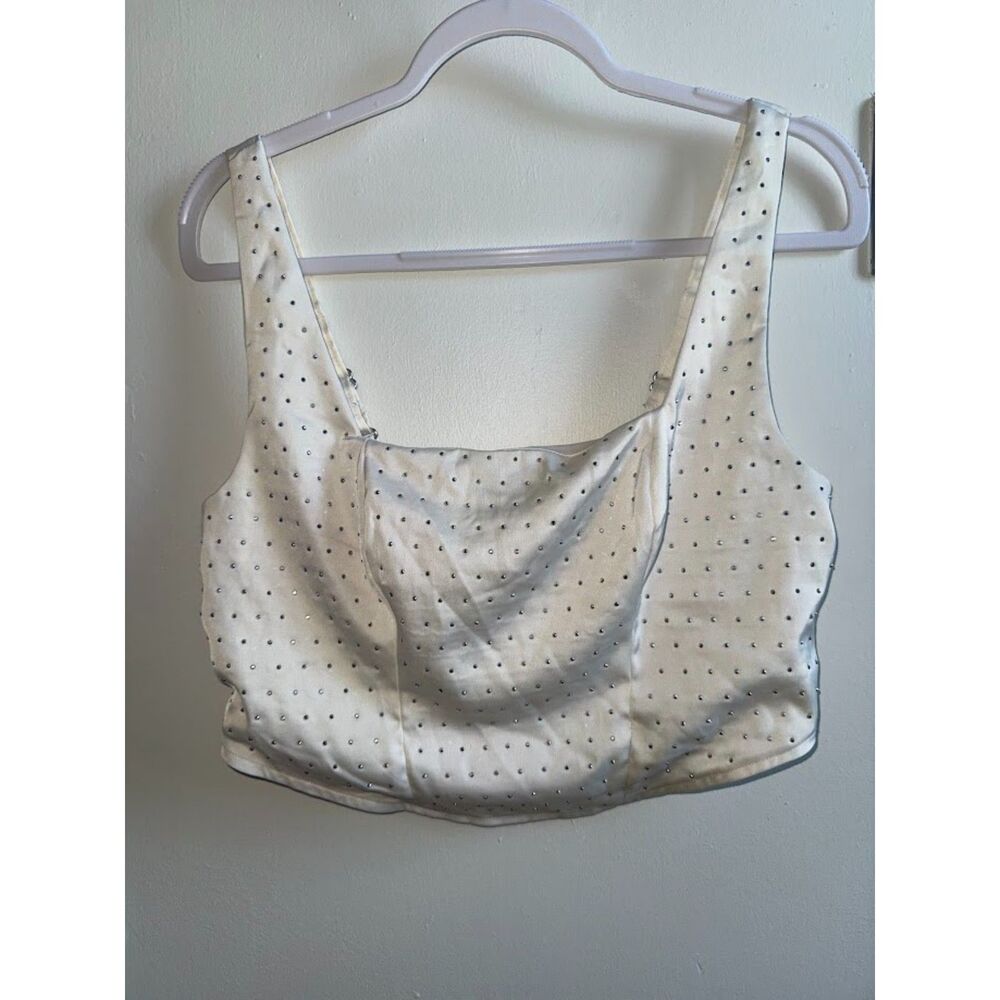 Wild Fable Rhinestone Corset Top White Ivory Satin Crop Tank Medium Y2K Party